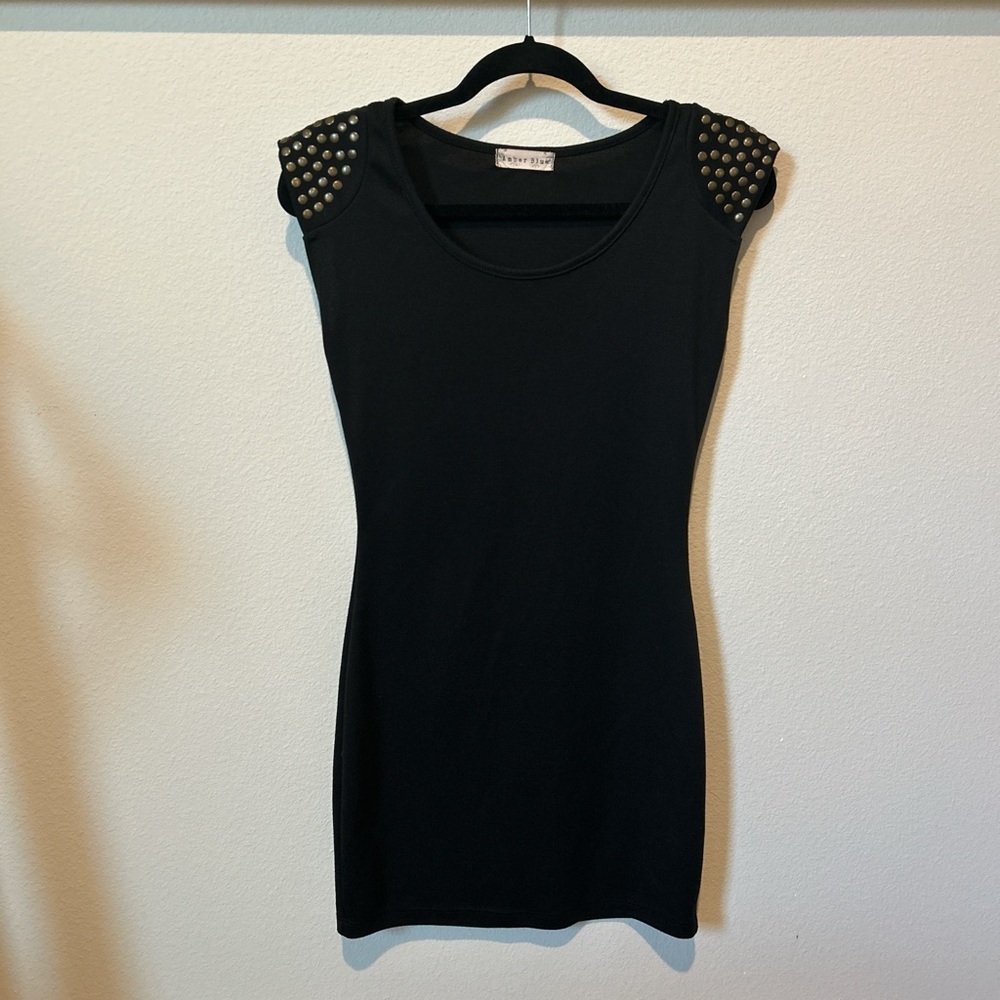 Black Amber Blue Studded Cap Sleeve Dress